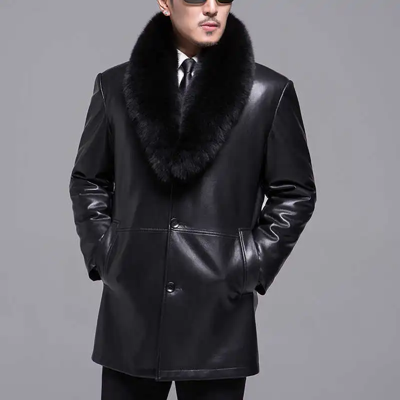 

2021 Mens Winter Clothing Sheep Leather Jacket Coat Parka Real Fur Male Long Plush Thick Over Sheepskin Jackets Large Size M-5XL