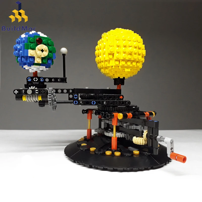 BuildMOC 4477 идеи создатель земля Луна и солнце вращающаяся модель мира DIY алмазные