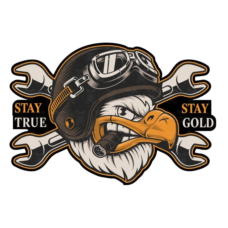 

Interesting Oldschool Bald Eagle Smoking A Cigar Stay True Gold Anime Car Sticker Decal Decor Motorcycle Off-road Laptop
