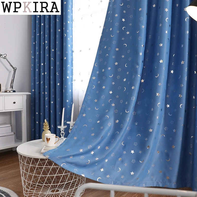 Синий с изображением луны и звезд белый прозрачный тюль для окон Шторы s Гостиная