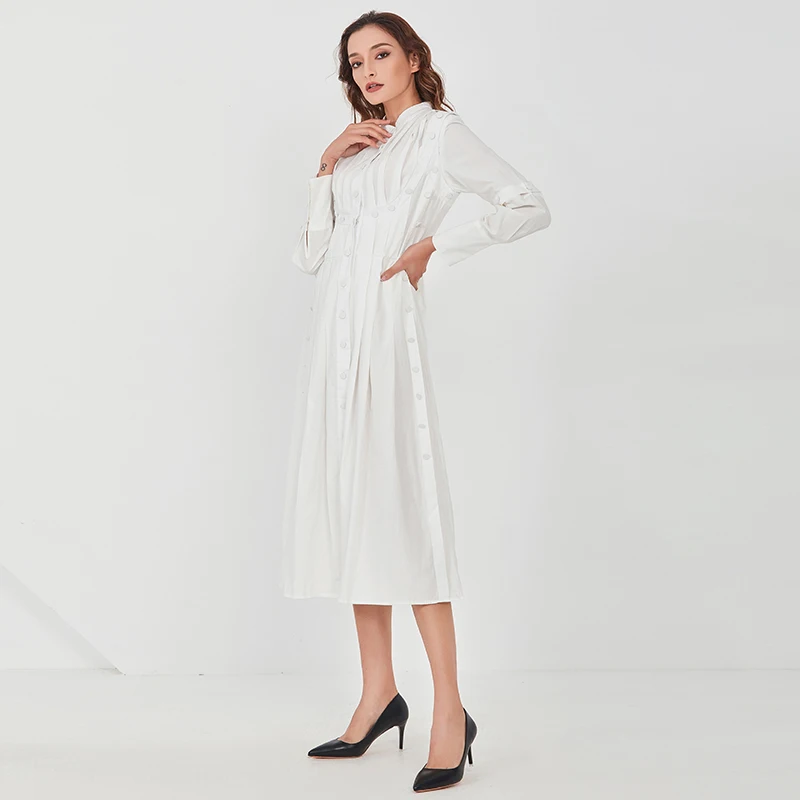 

VGH Elegant Asymmetrical Dresses For Female O Neck Flare Long Sleeve High Waist Irregular Dress Womens Fashion Clothes 2020