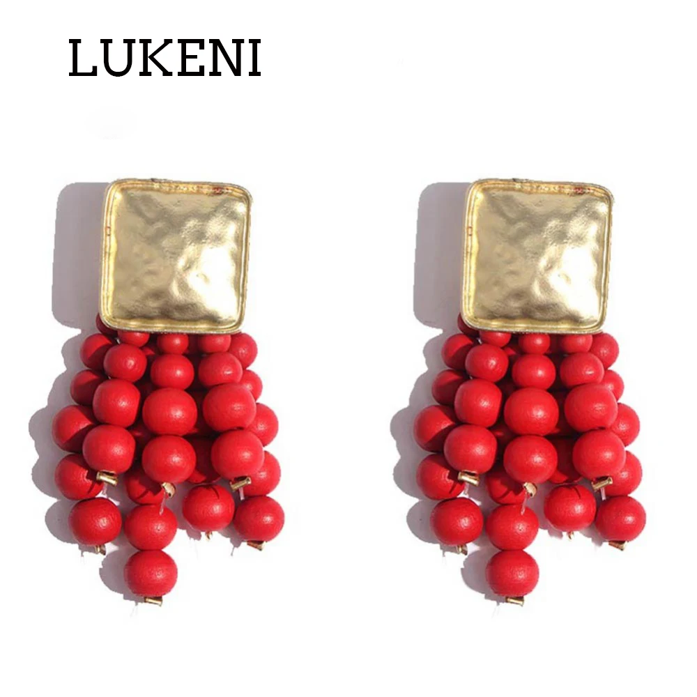 Женские серьги подвески с бусинами Lukeni трендовые большие квадратные ручной