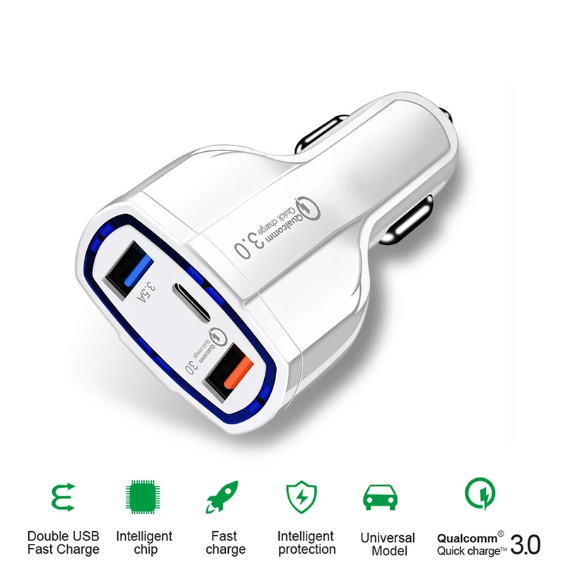 Автомобильное зарядное устройство Type C QC 3 0 с двумя usb портами USB для быстрой