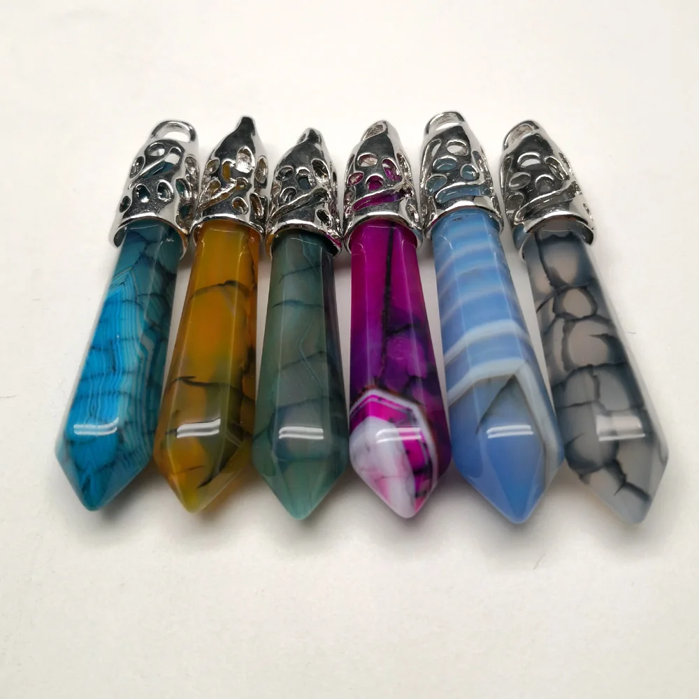 

Fashion natural stone agates mxied Crystal pillar Pendant Necklace Men's gift jewelry Accessories 6pcs