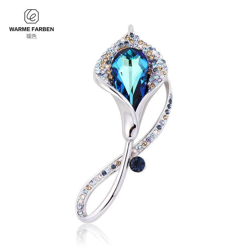 Warme Farben Кристалл от Swarovski Броши для женщин богемные цветы в форме брошь костюм шарфы Заколки ювелирные аксессуары - Цвет камня: Blue