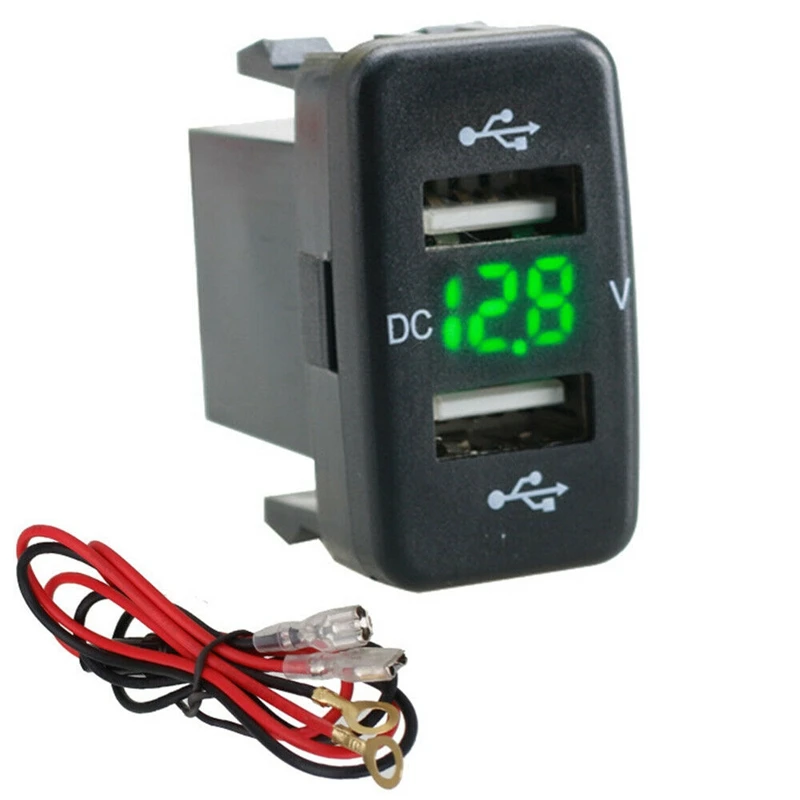 

3X Car Charger Socket Dual USB Port Charging Volt Display Adapter Fit For Toyota Green