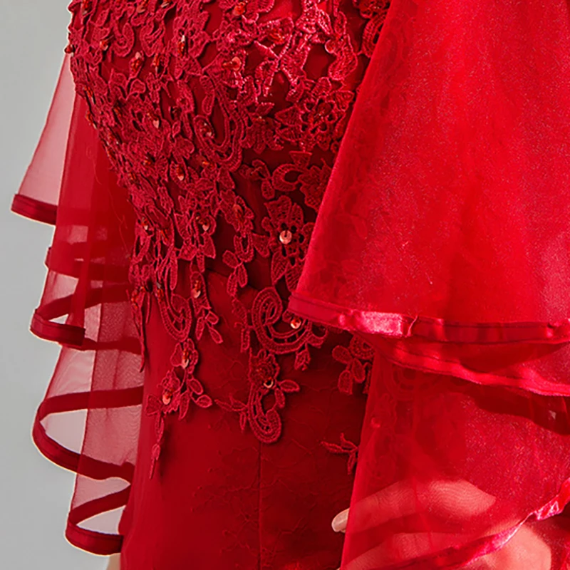 

Evening Dresses Illusion O-Neck Sequined Beading Half Trumpet Embroidery Lace Tulle Floor-Length Luxury Women Formal Gown TS652