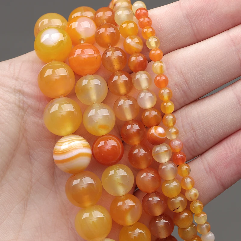

MINHIN Natural Stone Beads Stripe Onyx Agates Round Loose Beads 4 6 8 10 12MM Multicolors Smooth DIY Beads for Jewelry Making