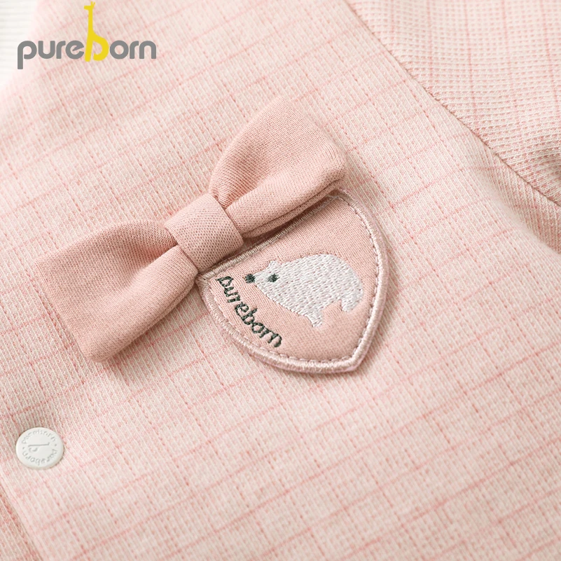 Pureborn/Одежда для маленьких девочек комбинезон новорожденных плотный клетчатый с