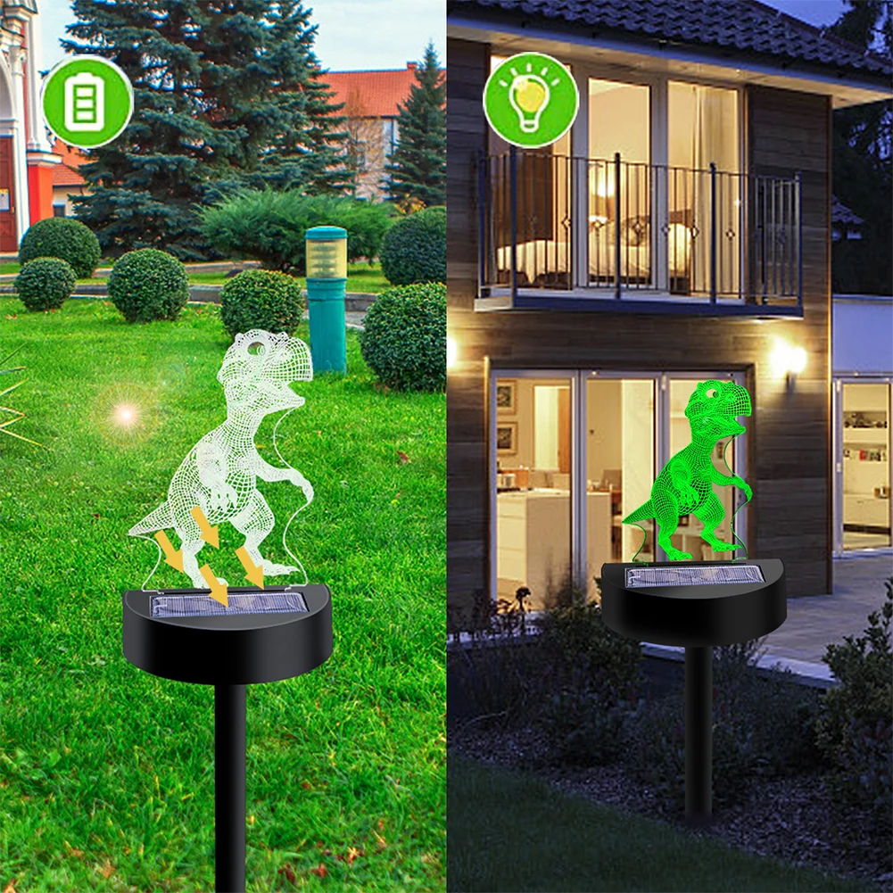 

Night Lamp 2pcs Outdoor Stake Lawn LED Lamp Solar Light Yard 3D Tyrannosaurus Garden Decor for the Garden Trees Flowerbed Fence