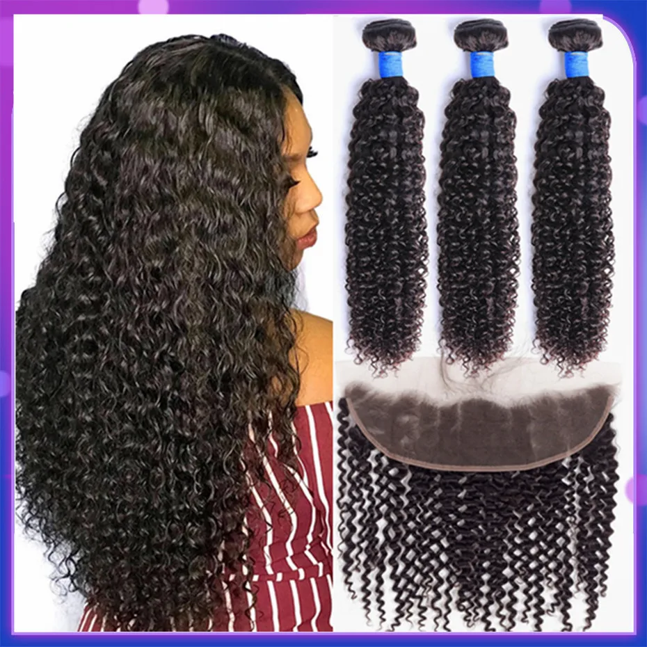 Блестящие волосы курчавые пучки волос с закрыванием 13х4 перуанские натуральные