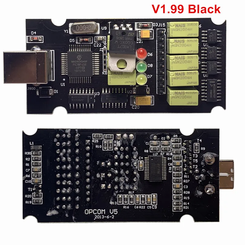 Newt прошивка OPCOM 1,70 1,59 OBD2 CAN-BUS считыватель кодов V1.99 V1.95 для O-p-e-l OP COM OP-COM диагностический PIC18F458 чип ftdi - Цвет: OPCOM V1.99 Black