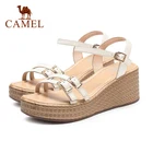 Женские кожаные босоножки CAMEL, на танкетке, с пряжкой, на толстом каблуке, плетеные, высотой 2021 см, лето 6,5