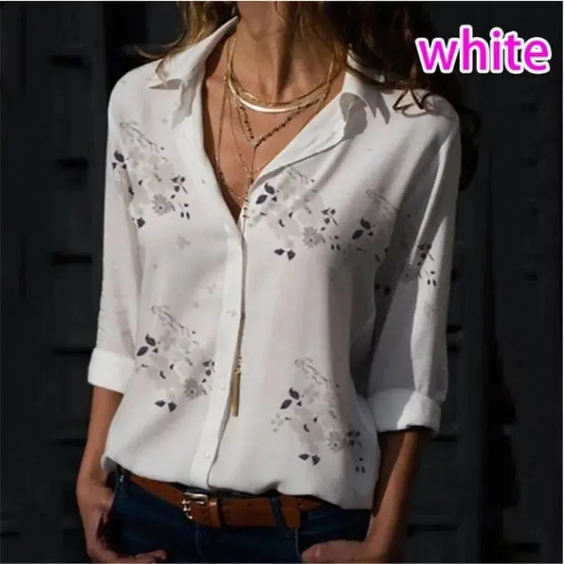 

Spring and summer new women's fashion long-sleeved shirt V-neck printed shirt