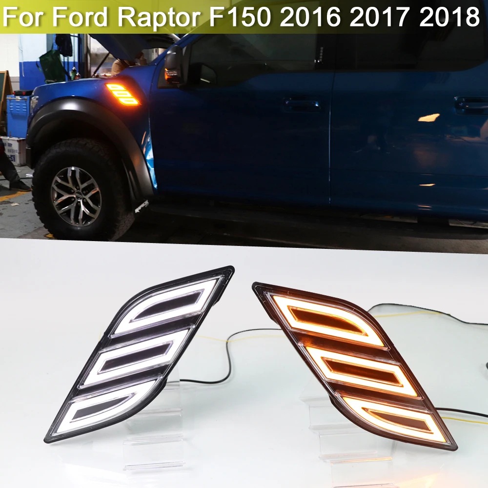

Светодиодный габаритный фонарь 2 в 1 для Ford Raptor F150 2016 2017 2018, Желтый поворотный сигнал, белый свет, ходовой фонарь s