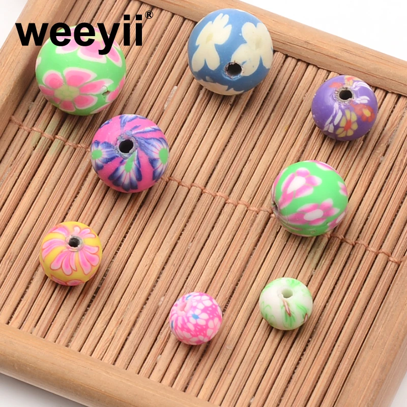 

6/8/10/12mm Multiple Models Round Polymer Clay Beads for Jewelry Making Diy Bracelet Flower Pattern Loose Beads Pendant