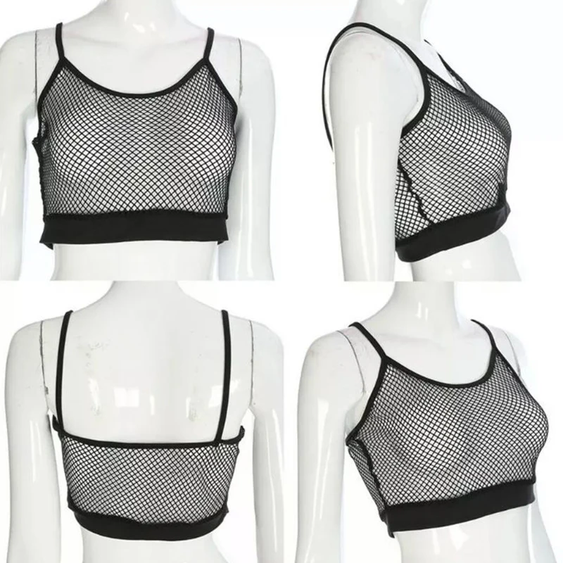 

2021 new summer fashion sexy ladies ladies Camis see-through mesh fishnet crop top pullover sleeveless Camis top