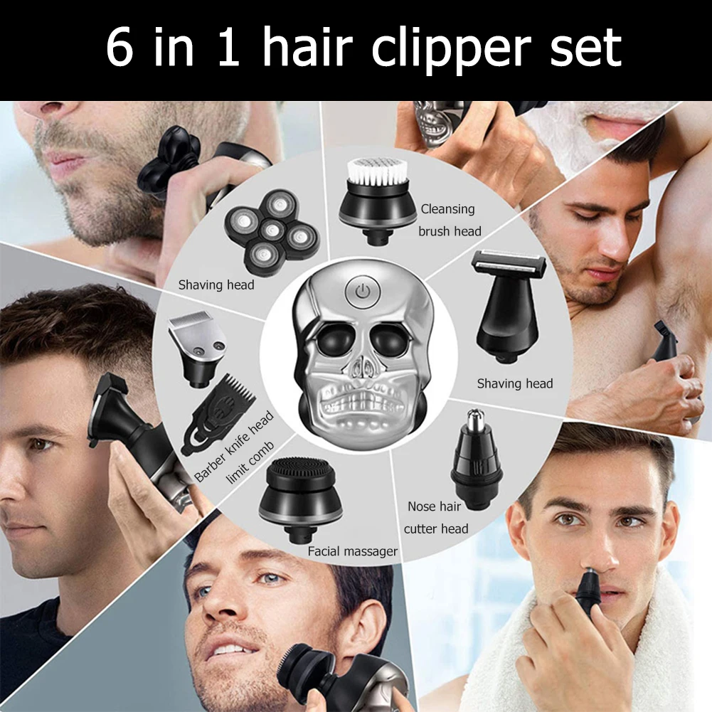 

Professional Trimmers Corner Razor 6 in 1 Multifunction Hair Clipper 5D Skull Shape Beard Trimmer Cutter Razor Electric Hair