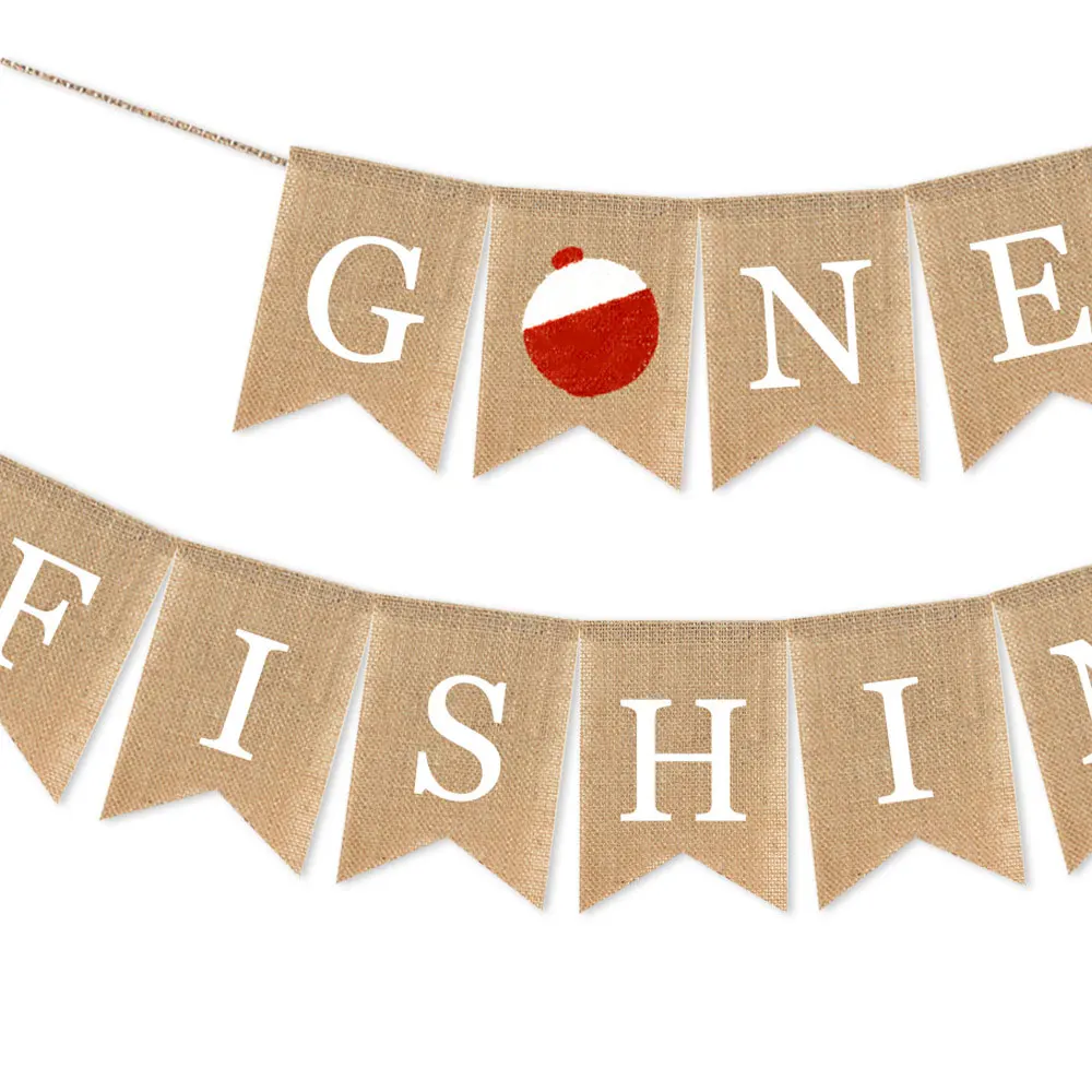 Джутовая Мешковина ушел на рыбалку баннер для выхода свет Рыбалка детский душ