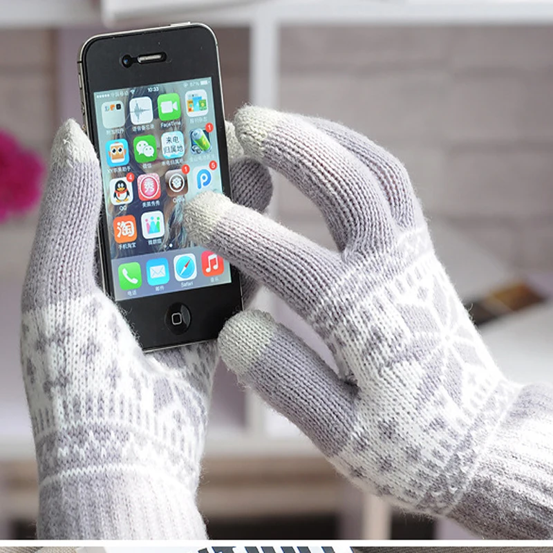 

Winter Touch Screen Gloves Women Men Warm Stretch Knit Mittens Imitation Wool Full Finger Guantes