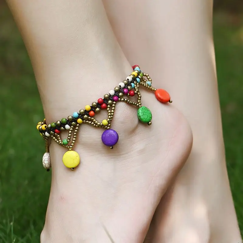 

Bohemian Turquoise Anklet Fashion Beach Ankle Bracelet Handmade Colorful Bead Stone Charm Fashoin Jewelry Women For Leg Chain