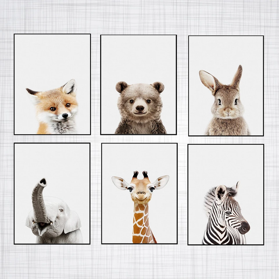 

Toddler Animal Wall Art Bear Zebra Posters and Prints Elephant Giraffe Canvas Painting for Kids Room Fox Bunny Wall Pictures