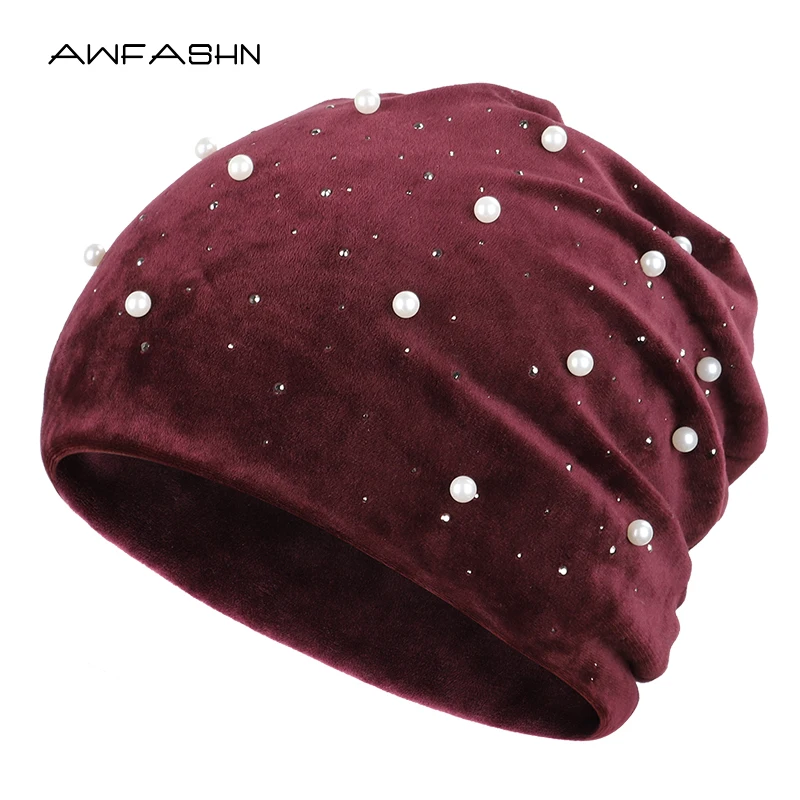 Женская бархатная шапочка однотонная Повседневная декоративная шапка с