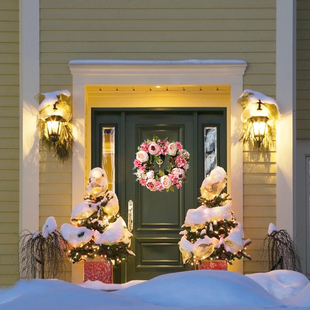 Искусственный венок пиона 16 дюймов дверь Круглый реквизит для фотосъемки дома