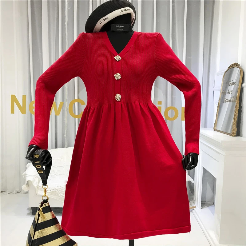 ALPHALMODA 2019 зимнее новое модное винтажное трикотажное платье трапециевидной формы