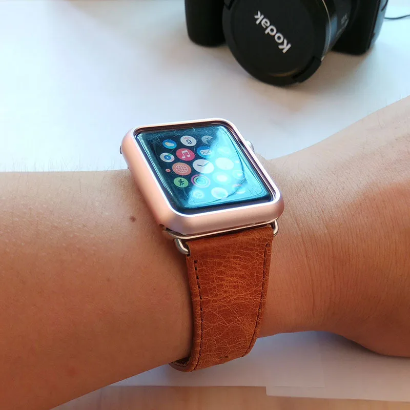 FOHUAS Crazy-horse из натуральной кожи ремешок для часов браслет для apple watch 38мм/42 мм кофейный коричневый