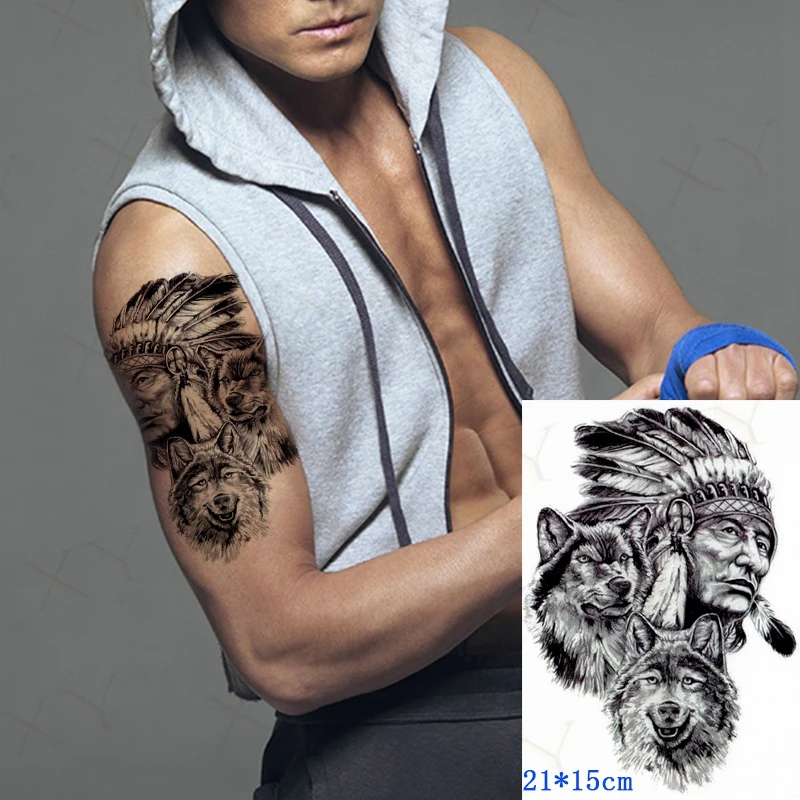 Водостойкая Временная тату-наклейка перо Иисуса волка тату для женщин Корона