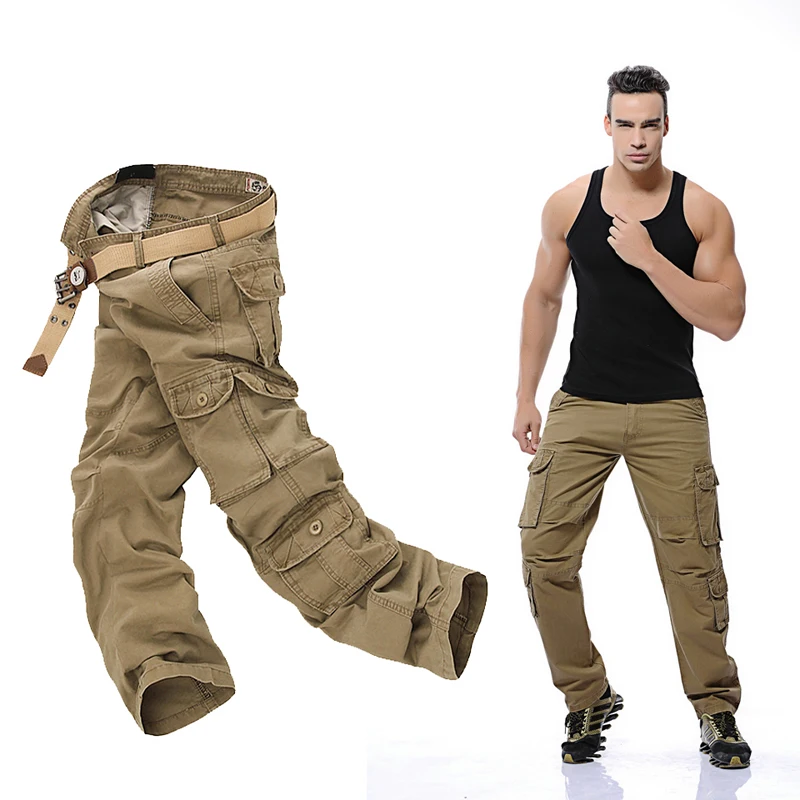 

Pop New Mens Tactical Pants Multi-Pocket Military Male Cargo Pants Cotton Casual Trousers Men Zipper Camouflage Straight Pants