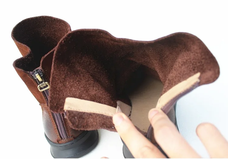 Careaymade-Genuine Leather Thick-soled Women's Shoes Round-toed Original Handmade Single boots Flat-soled Retro Leisure boots