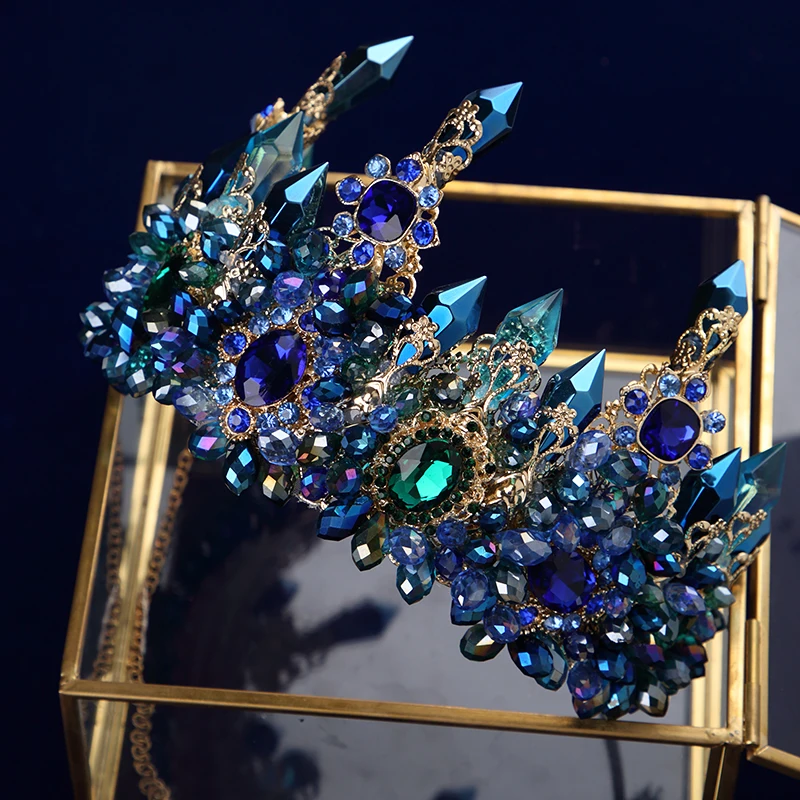 Bavoen Свадебные украшения для волос Королевская корона синего цвета в стиле