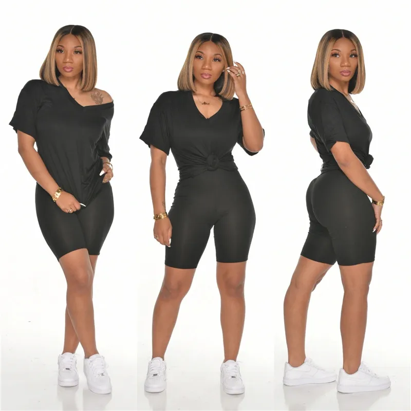 

Women Sets 2Pieces Solid Sports Suits Summer Casual Female Tracksuits Short Sleeve T-shirt+Shorts Sports Wear Outfit