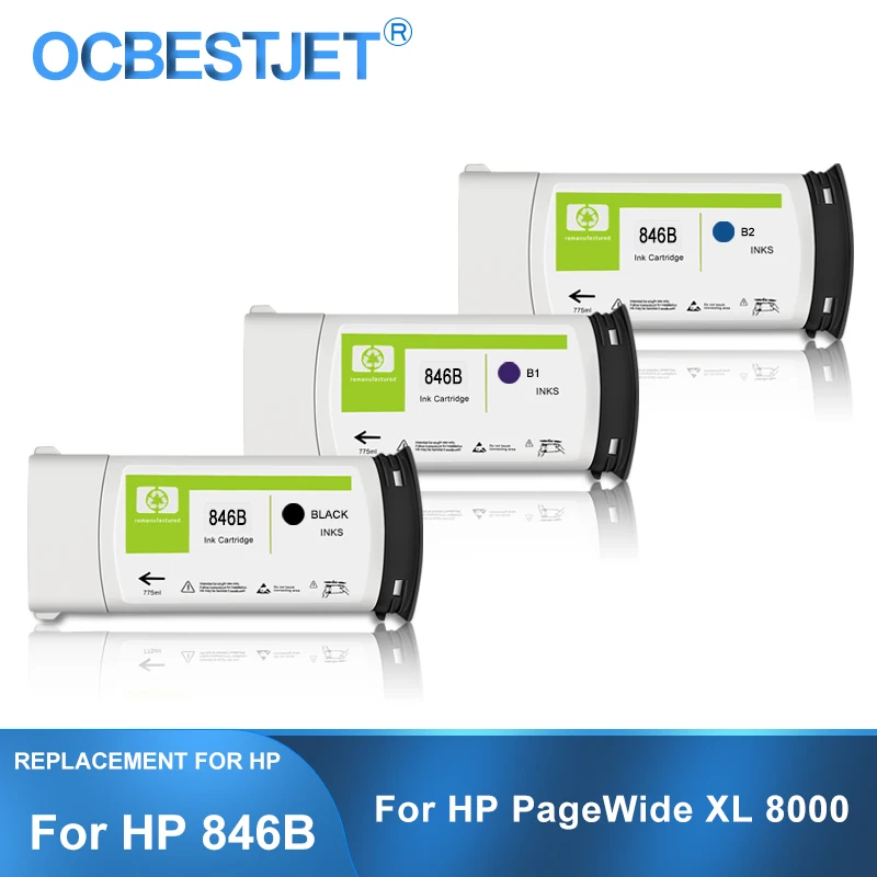 

[Third Party Brand] For HP 846 846B Compatible Ink Cartridge With Full Dye Ink For HP PageWide XL 8000 XL8000 Printer 775ML
