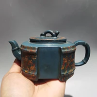 6chinese yixing zisha pottery hand carved mixed two color bamboo pot republic of china green clay teapot pot tea maker office