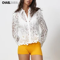 new spring summer women white sexy lace hollow tops and blouse chic embroidery solid long sleeve casual shirts female blusas