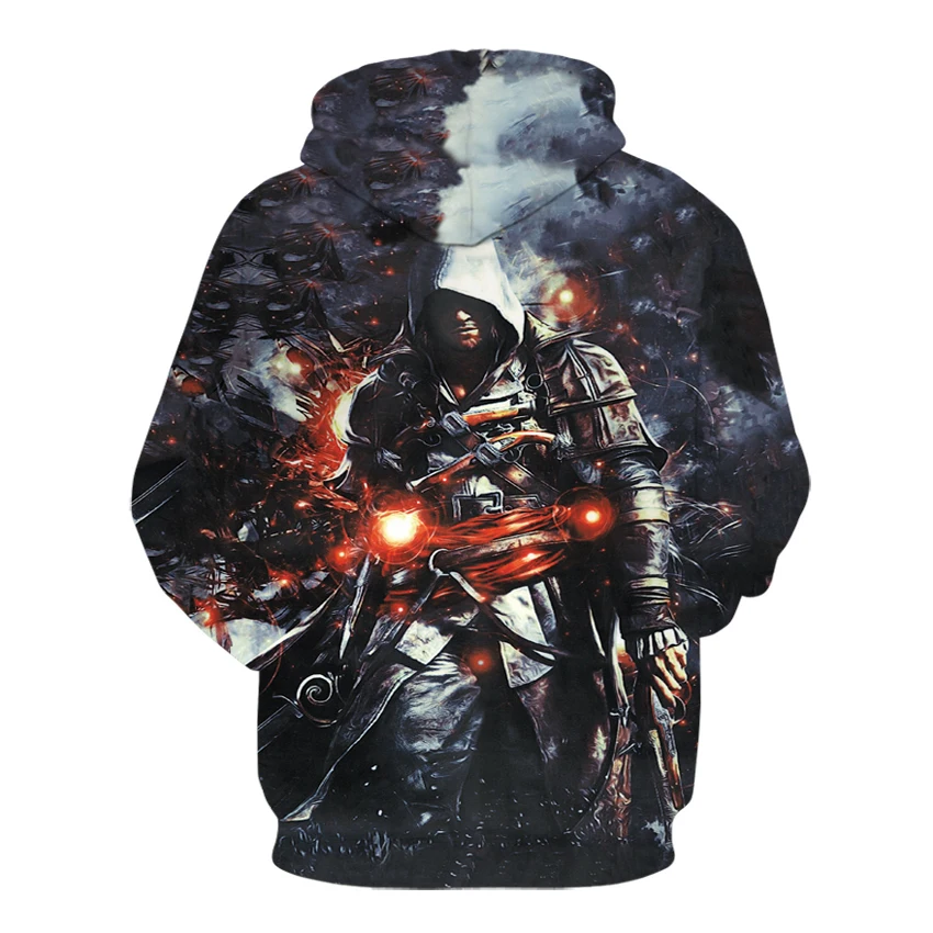 Худи с 3D-принтом убийцы Забавный крутой пуловер для файтингов повседневный