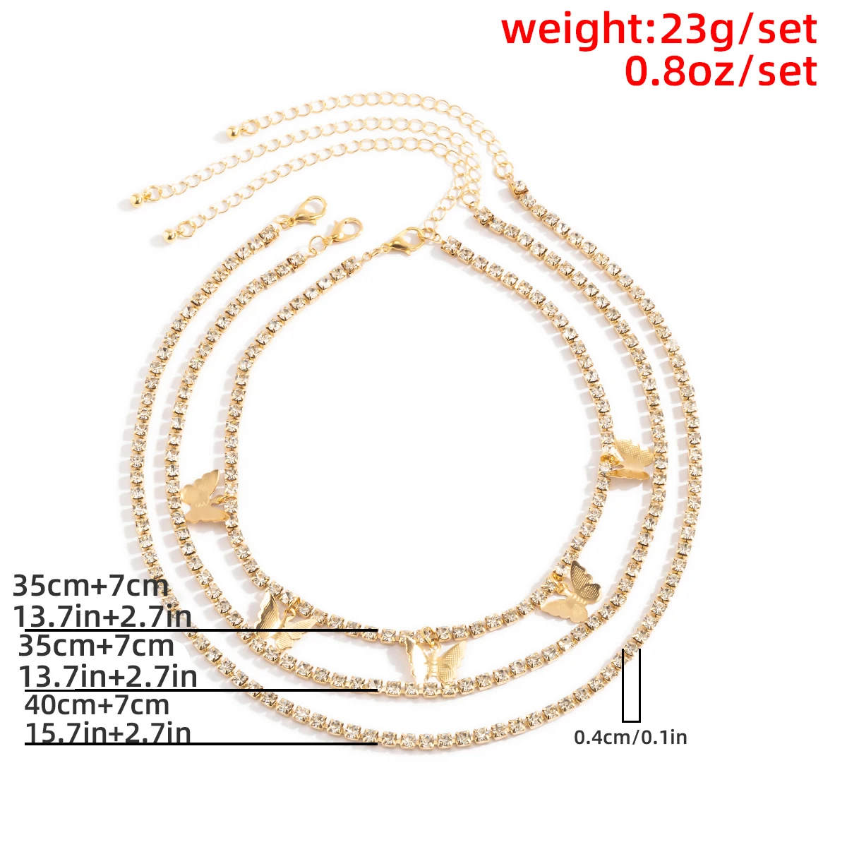 

3Pcs/Set Punk Luxury Tennis Chains Butterfly Pendant Necklace For Women Korean Fashion Multi Layer Chain Choker Necklace Jewelry