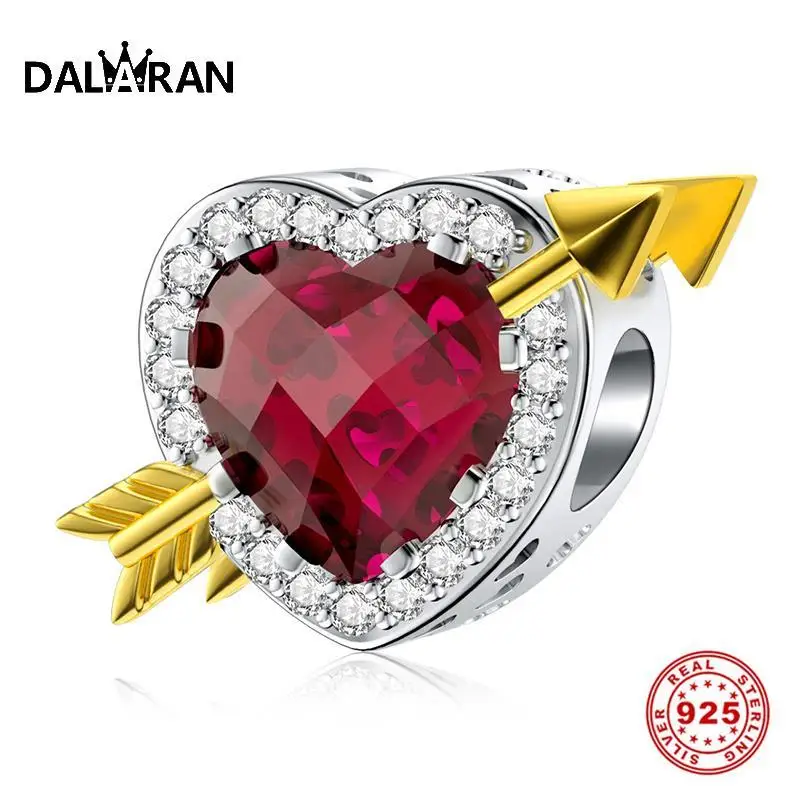DALARAN красное сердце любовь CZ серебряные бусины 925 пробы талисманы подходят талисманы Pandora 925 браслет для женщин Изготовление ювелирных изделий