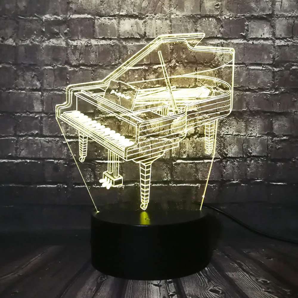 Музыкальный инструмент Ретро пианино 3D USB светодиодный светильник 7 цветов Лампа