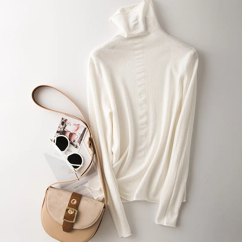 Женский свитер с воротником-хомутом вязаный джемпер коротким рукавом свободный