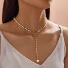 Женское Ожерелье до ключиц Ins, модное милое ожерелье с искусственным жемчугом в Корейском стиле, индивидуальная цепочка с подвеской-бантом, стразы