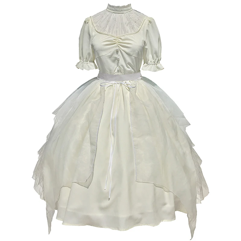

Vintage elegant lolita dress lace stand irregular skirt yarn kawaii dress short sleeve women victorian dress gothic lolita op