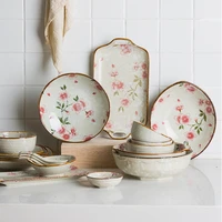japanese style cherry blossoms ceramic tableware household kitchen supplies plate soup bowl dish square plate spoon set