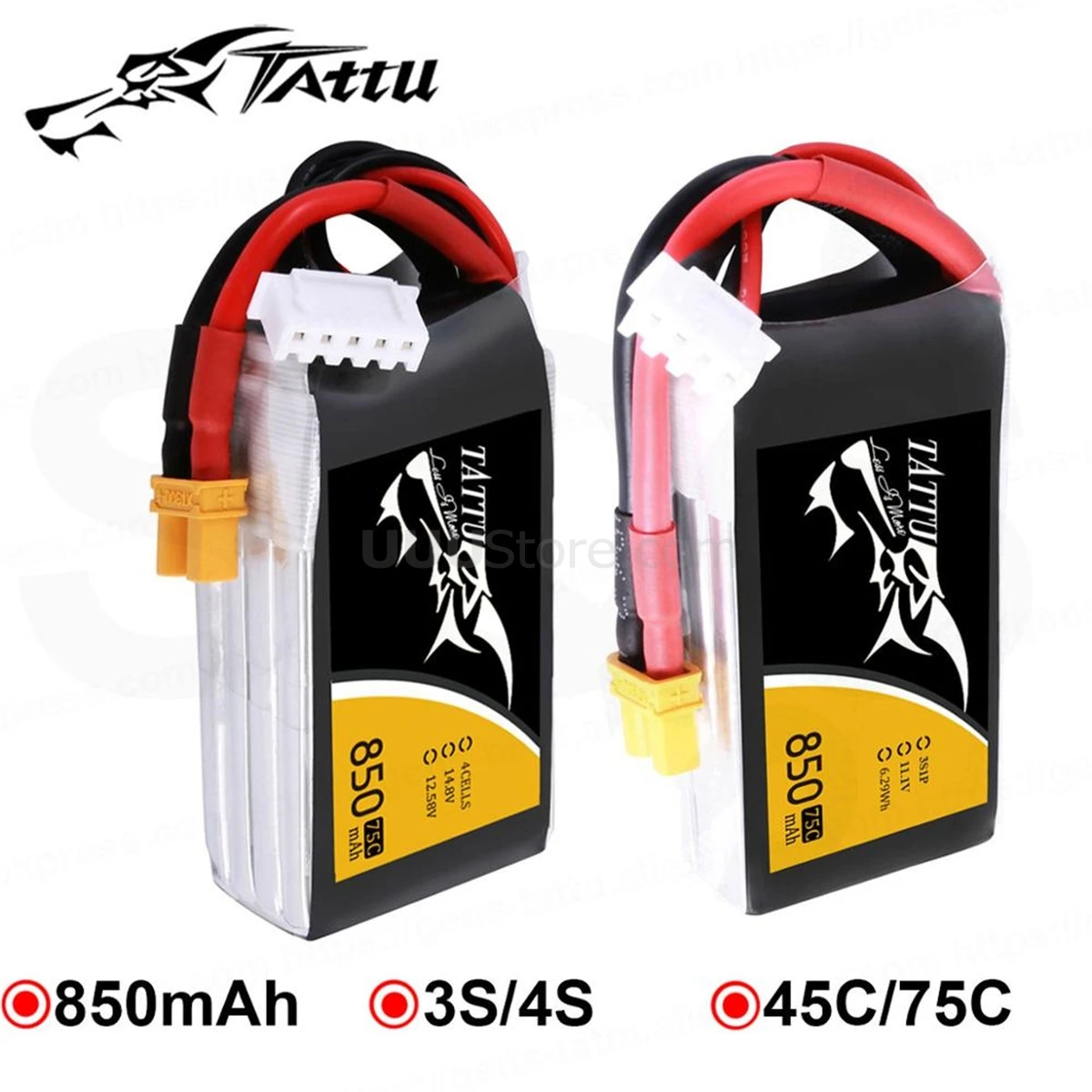 

ACE Tattu LiPo Rechargeable Battery 850mAh 75C 45C 3S 4S 1P for RC FPV Racing Drone Quadcopter