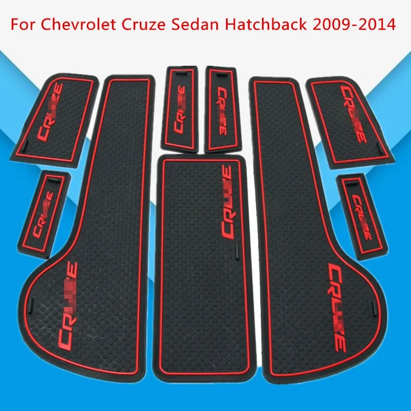 

9 шт. для Chevrolet Cruze Sedan Hatchback 2009-2014, автомобильный Стайлинг, интерьерный нескользящий коврик, накладка с желобом для двери, резиновый коврик