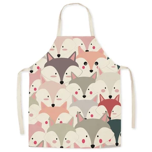 Apron Kitchen Aprons for Women Cotton Cute Animal Fox Linen Cartoon Bibs Household Cleaning Simplicity Pinafore Home Cooking