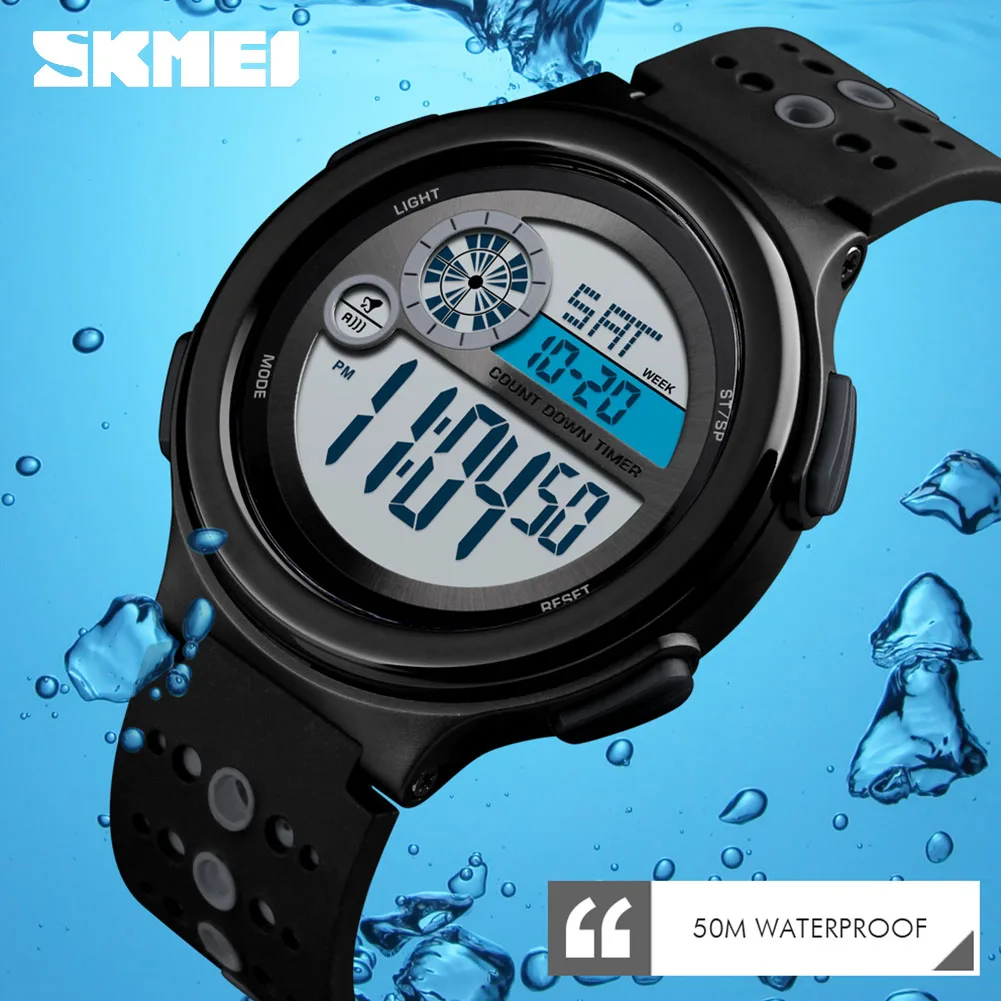 

SKMEI 2 Time Sport Watch Men Chrono Stopwatch Wrist Watches Waterproof For Mens Outdoor Digital Alarm Clock montre homme 1374